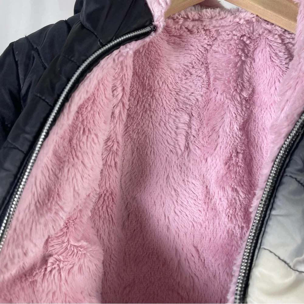 Pistachio 3at Gradient Puffer Jacket Faux Fur Warm Winter Snow Ski Hooded Warm
